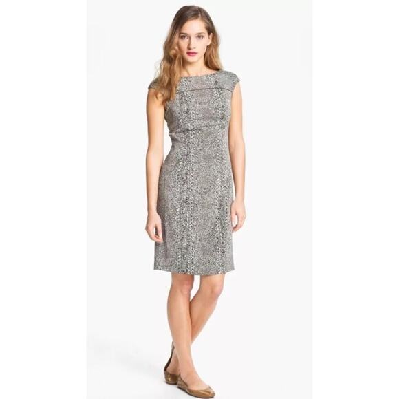 Tory Burch Women's Carter Dress Brown Blue Green Floral Print Cap Sleeve Sheath - Picture 3 of 13